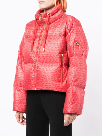 Shop Michael Michael Kors Monogram-print Puffer Jacket In Red