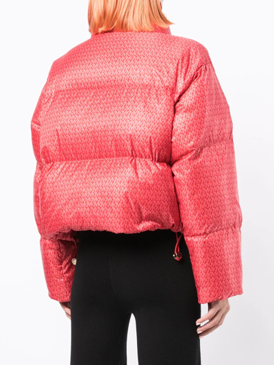Shop Michael Michael Kors Monogram-print Puffer Jacket In Red