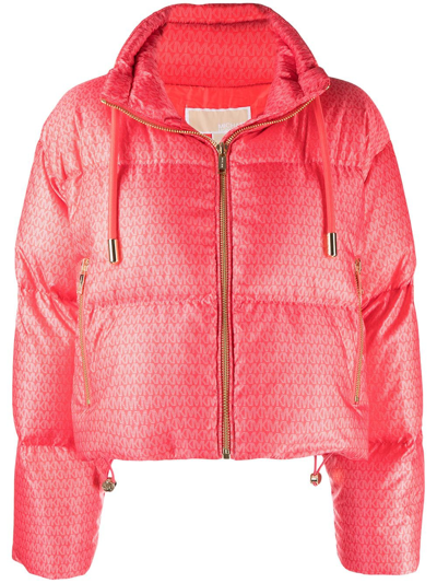 Shop Michael Michael Kors Monogram-print Puffer Jacket In Pink