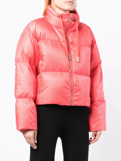 Shop Michael Michael Kors Monogram-print Puffer Jacket In Pink