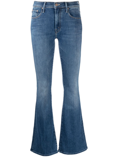 Shop Mother Low-rise Flared Jeans In Blue
