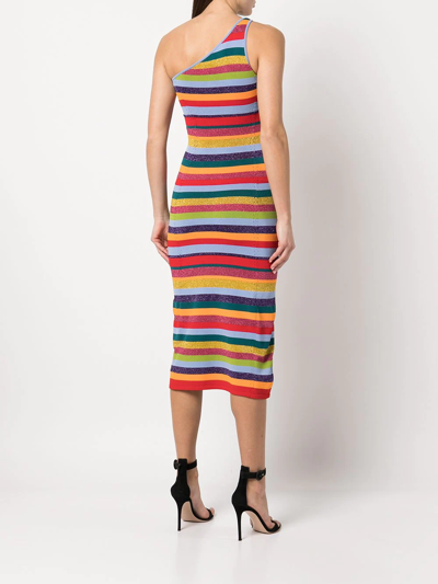 Shop Milly Multi-stripe One-shoulder Dress In Orange