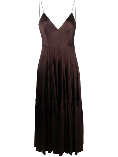 Shop Alex Perry V-neck Pleated Dress In Brown