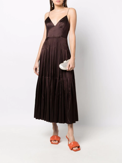 Shop Alex Perry V-neck Pleated Dress In Brown