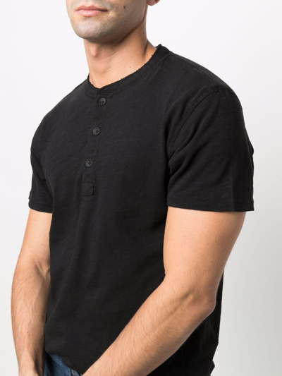 Rag & Bone Black Cotton Classic Short Sleeve Henley In Black