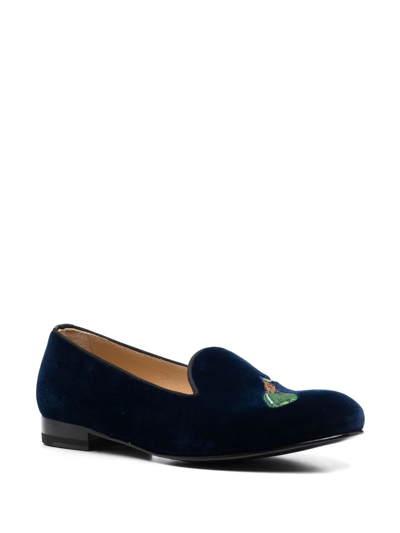 Shop Scarosso Daisy Embroidered Velvet Slippers In Blue