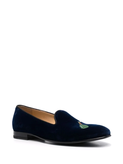 Shop Scarosso Jay Embroidered Velvet Slippers In Blue