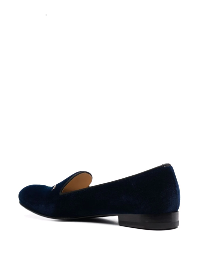 Shop Scarosso Daisy Embroidered Velvet Slippers In Blue
