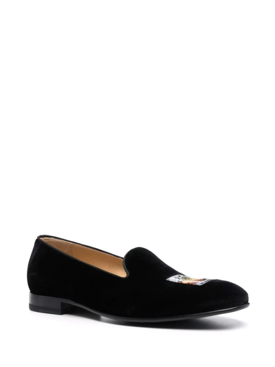Scarosso Tom Embroidered Velvet Slippers In Black
