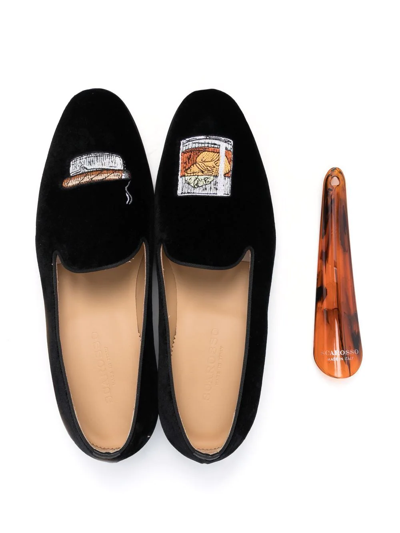 Scarosso Tom Embroidered Velvet Slippers In Black
