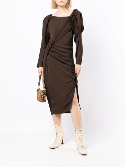 Shop Rejina Pyo Andi Ruched Midi Dress In Brown
