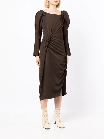 Shop Rejina Pyo Andi Ruched Midi Dress In Brown