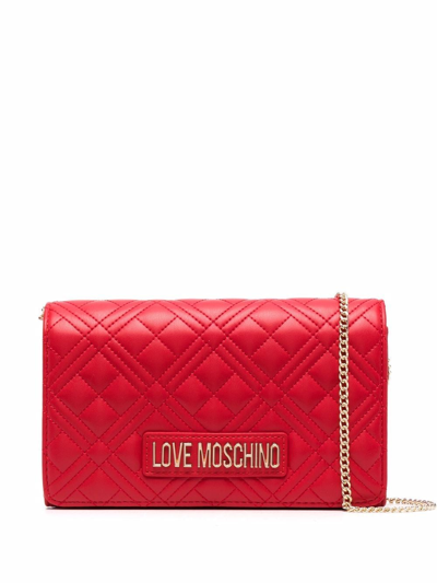 Shop Love Moschino Quilted Crossbody Bag In Red