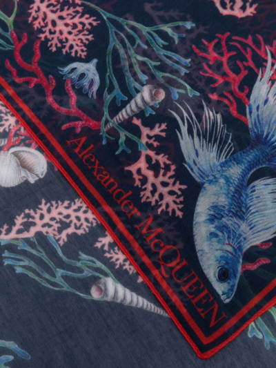 Shop Alexander Mcqueen Underwater-print Silk-cotton Scarf In Blue