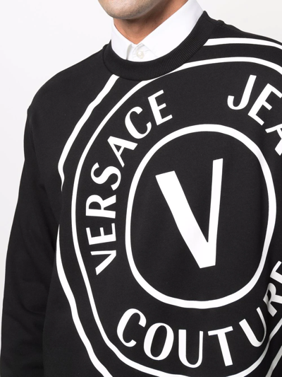 Shop Versace Jeans Couture Logo-print Crew-neck Sweatshirt In Black
