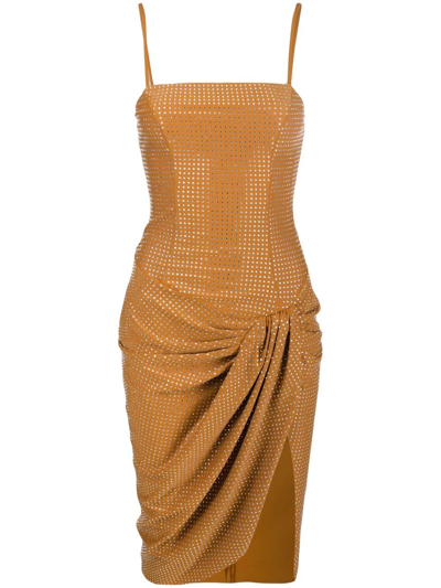 Shop Giuseppe Di Morabito Crystal Embellished Draped Dress In Brown