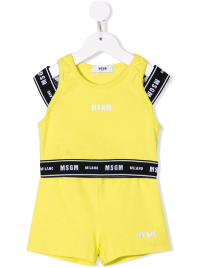 Shop Msgm Logo-tape Detail Two-piece Set In Yellow