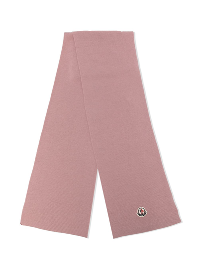 Shop Moncler Logo-print Ribbed-knit Scarf In Pink