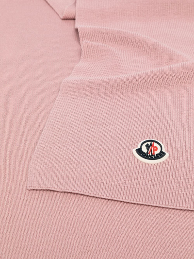 Shop Moncler Logo-print Ribbed-knit Scarf In Pink