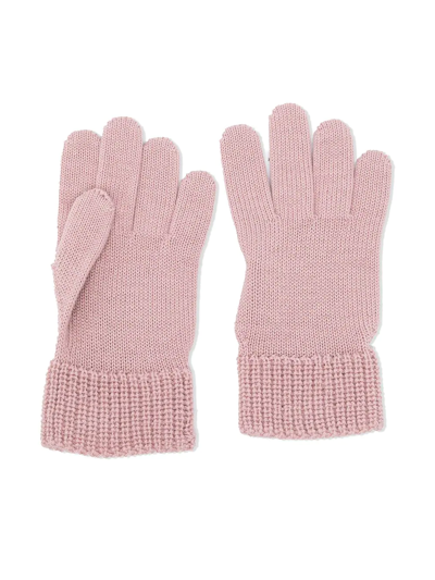 Shop Moncler Logo-patch Knitted Gloves In Pink