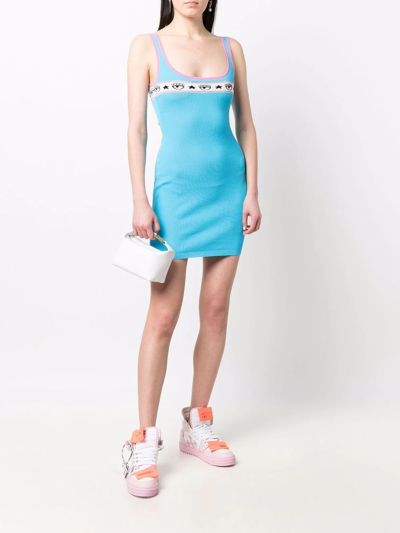 Shop Chiara Ferragni Logomania Ribbed Knit Dress In Blue