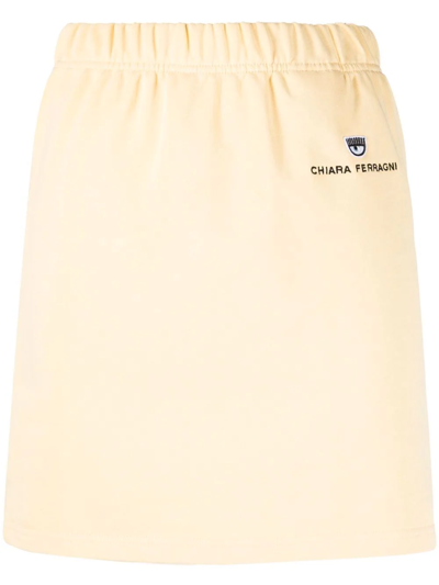 Shop Chiara Ferragni Embroidered Logo Skirt In Yellow