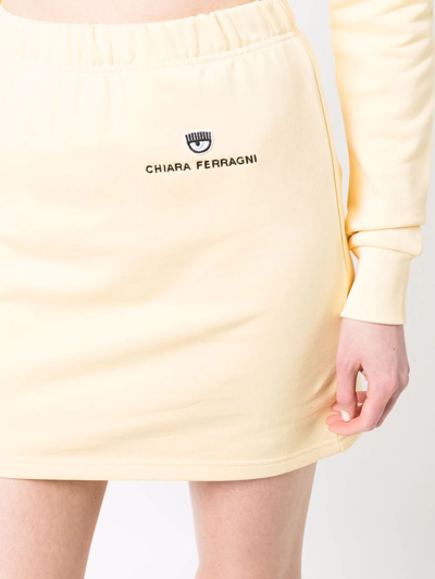 Shop Chiara Ferragni Embroidered Logo Skirt In Yellow