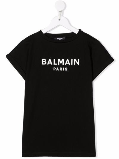 Shop Balmain Logo-print Cotton T-shirt In Black