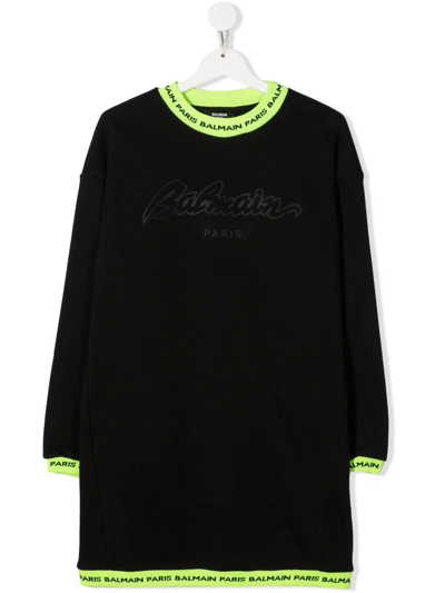 Shop Balmain Teen Knitted Logo Dress In Black