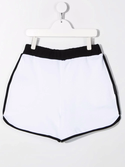 Shop Balmain Teen Two-tone Cotton Shorts In White