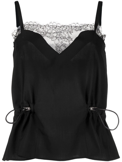 Shop Sacai Drawstring-detail Lace-trim Vest In Black