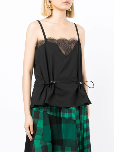Shop Sacai Drawstring-detail Lace-trim Vest In Black