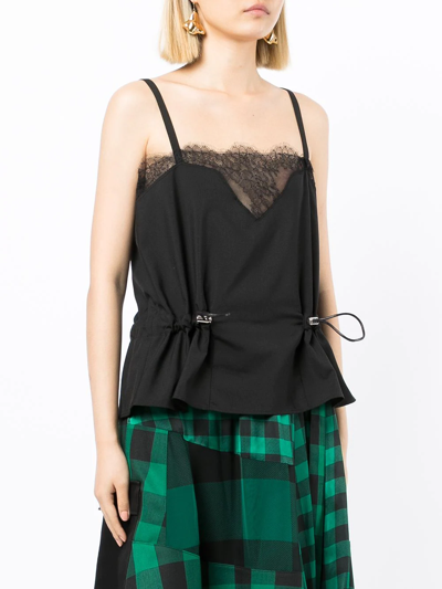Sacai Lace Detail Flared Top - Atterley In Black