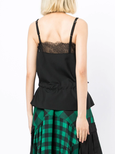Shop Sacai Drawstring-detail Lace-trim Vest In Black