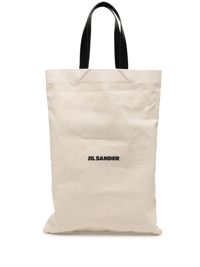 Shop Jil Sander Oversized Cotton Tote Bag In Neutrals