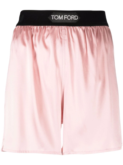 Shop Tom Ford Logo-waistband Silk-blend Shorts In Pink