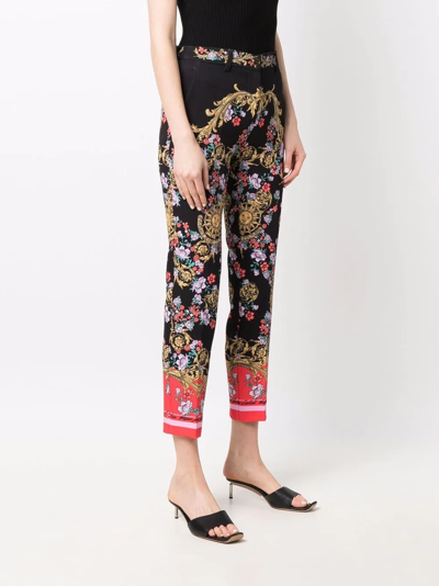 Shop Versace Jeans Couture Baroque Print Fitted Trousers In Black