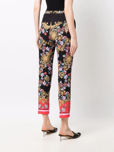 Shop Versace Jeans Couture Baroque Print Fitted Trousers In Black