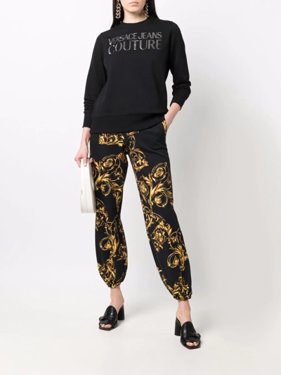 Shop Versace Jeans Couture Logo Crew-neck Sweatshirt In Black