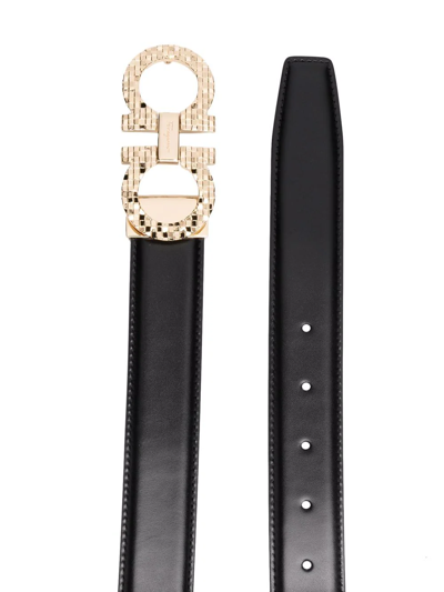 Shop Ferragamo Reversible Checked Gancini-buckle Belt In Black