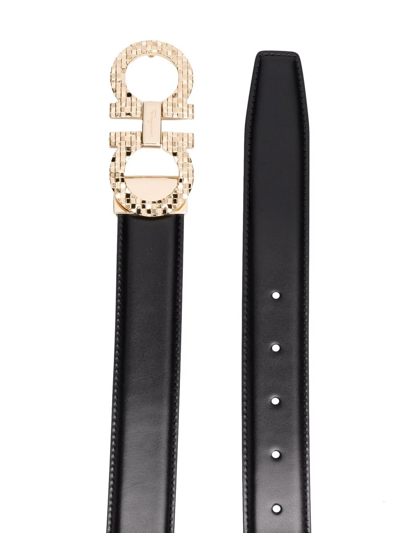 Ferragamo Reversible Checked Gancini-buckle Belt In Black