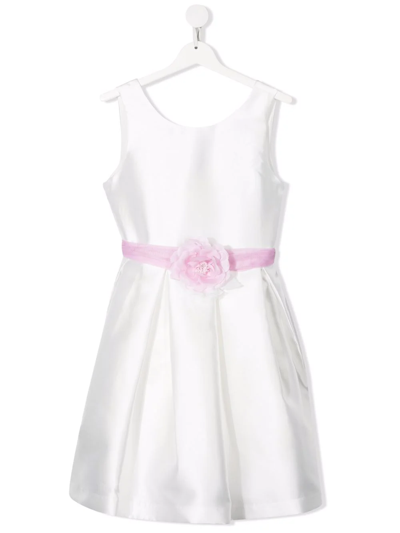 Shop Abel & Lula Flower-belted Midi Dress In Bianco