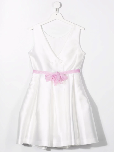 Shop Abel & Lula Flower-belted Midi Dress In Bianco