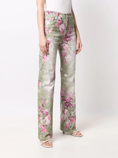 Shop Blumarine Floral Wide-leg Trousers In Green