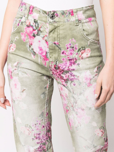Shop Blumarine Floral Wide-leg Trousers In Green