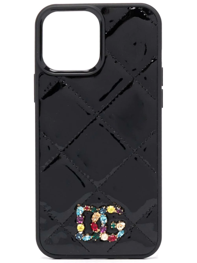 Shop Dolce & Gabbana Logo Embellished Iphone 13 Max Case In Black