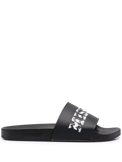 Shop Missoni Embossed-logo Flip Flops In Black