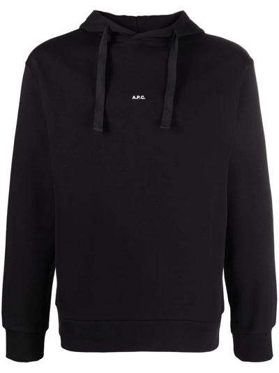 Shop Apc Drawstring Pullover Hoodie In Black