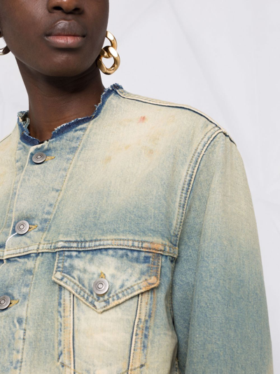 Maison Margiela Distressed-effect Collarless Denim Jacket In Blue