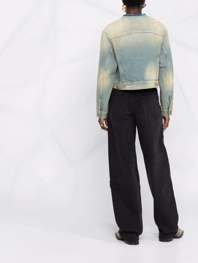 Maison Margiela Distressed-effect Collarless Denim Jacket In Blue